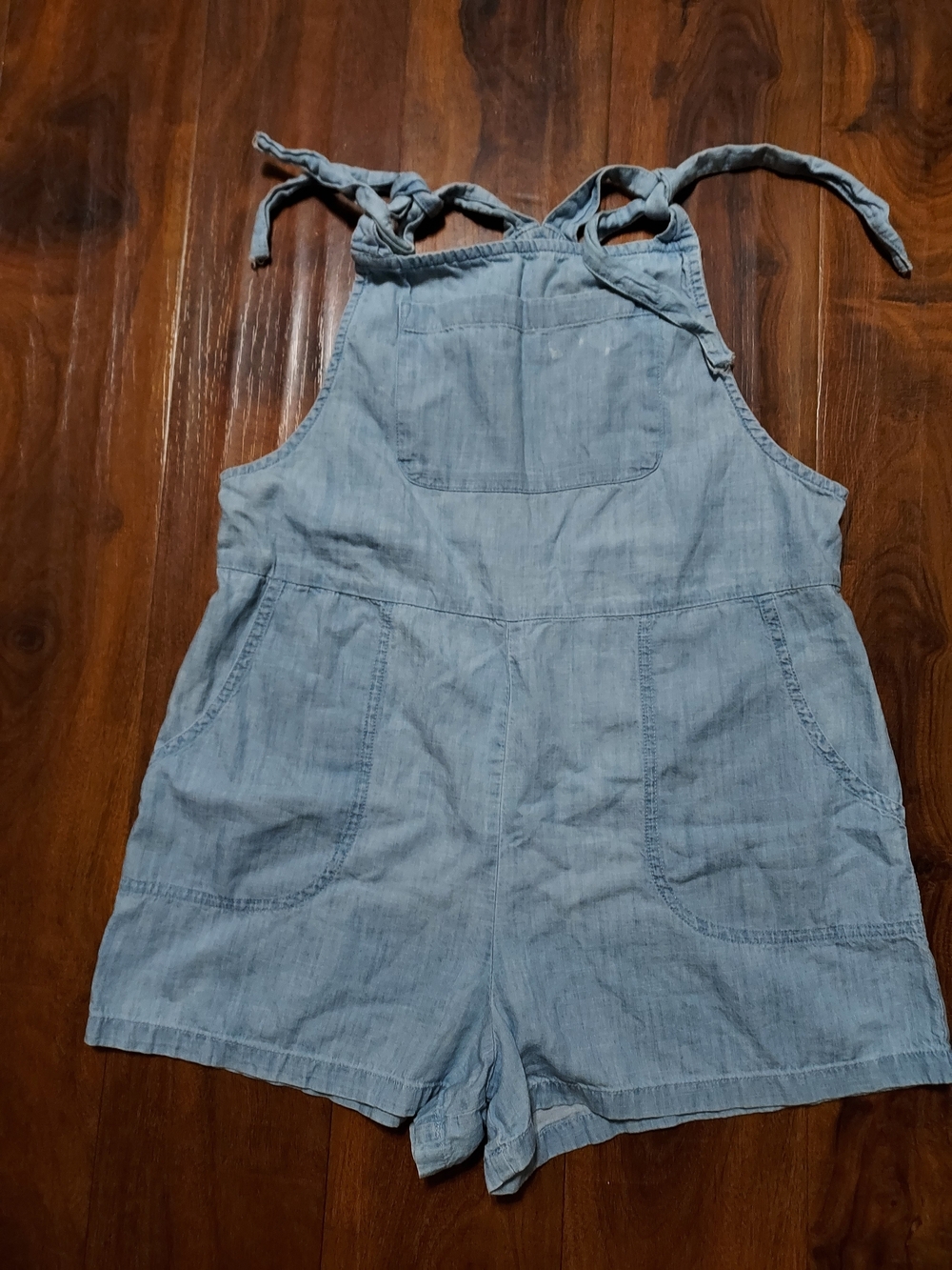 SO Light Blue Tie-Shoulder Denim Romper